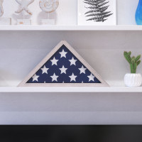 Flash Furniture HFMHD-GDIS-CRE8-802315-GG Sheehan Whitewashed Memorial Flag Display Case - Solid Wood Military Flag Display Case for 9.5 x 5 American Veteran Flag